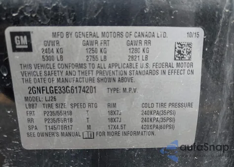 2016 Chevrolet Equinox Ltz from USA, damaged, VIN 2GNFLGE33G6174201